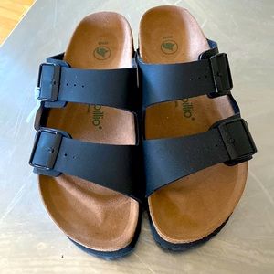 Papillon by Birkenstock vegan black sandals.